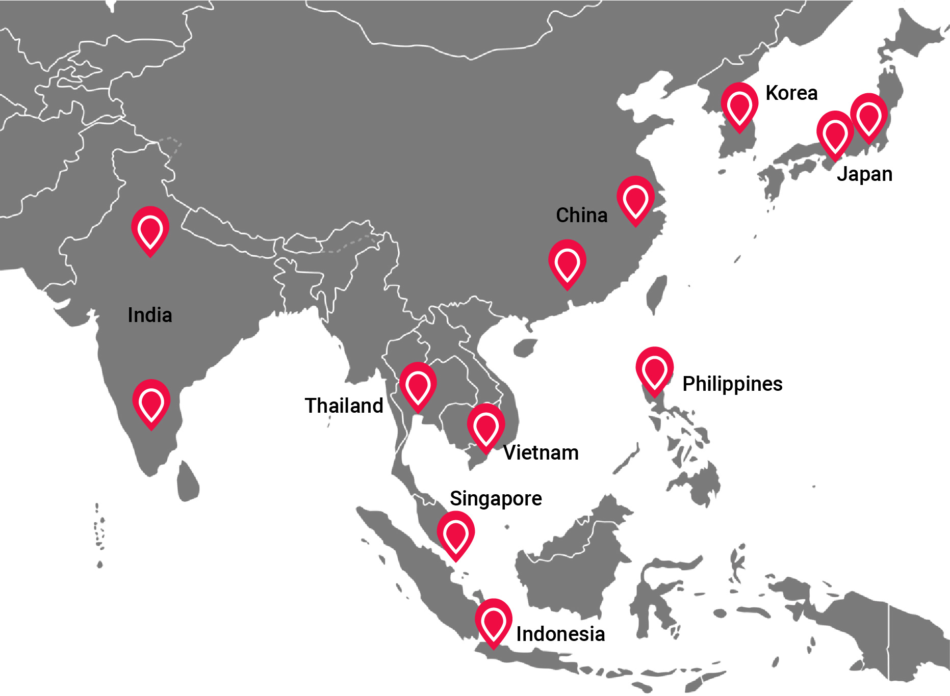 Map showing INTAGE Group offices in Asia